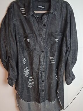 Thrill Woman’s Distressed Black Button-Up Shirt